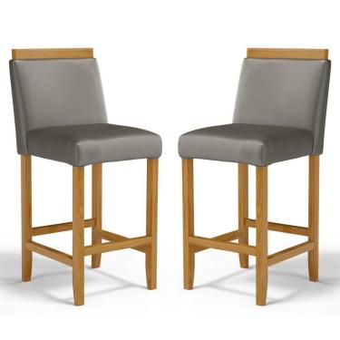 Imagem de Kit Com 2 Banquetas Eloá Madeira Maciça Assento Estofado Para Bancada Veludo Chumbo 109