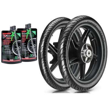 Imagem de Par de Pneu Vipal ST600 80/100-18 E 90/90-18 USO SEM CAMARA + REPARO TAPA FURO Titan 125 150 Titan Factor