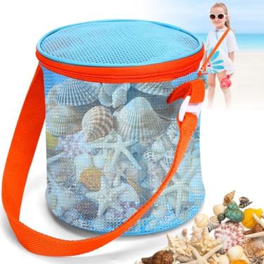 Imagem de Vodolo Sacos de concha do mar para praia, suporte de concha grande de malha para adultos, ferramentas de coleta de descascamento, balde de armazenamento de brinquedos de areia para caixa de areia