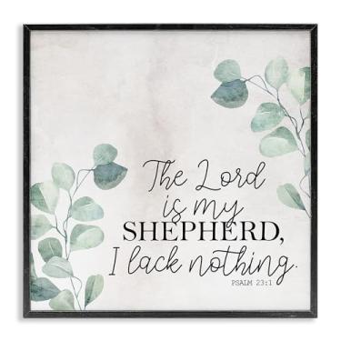 Imagem de Stupell Industries The Lord Script with Eucalyptus Black Framed Giclee Art Design por Kim Allen, 12 x 12
