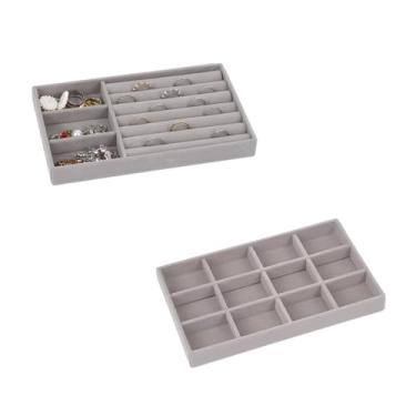 Imagem de Porta Jóias de Veludo para Closet Gavetas Bandeja Organizador de Bijuterias Anel Brinco Relógio Pulseira e Colares (KIT BANDEJA 3 E 4 (2 UN- CINZA)