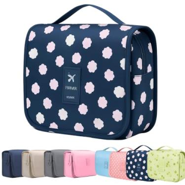 Imagem de Necessaire de Viagem com Gancho, Organizador de Produtos de Higiene, Divisórias Múltiplas, Bolsa Organizadora de Maquiagem, Bolsa de Cosméticos, Necessaire Executiva Masculina Feminina (Azul Floral)