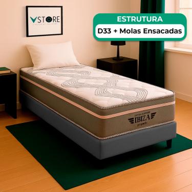 Imagem de Cama Box Solteiro Cinza Colchão Ibiza Molas Vstore 88x188x22