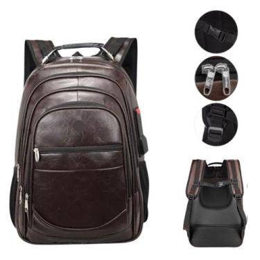 Imagem de Mochila De Couro Grande Elegante Trabalho Reforçada Faculdade Escolar 