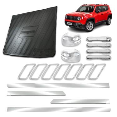 Imagem de Friso Lateral X-Treme + Protetor de Porta-Malas + Aplique para Grade Dianteira + Aplique para Maçaneta 4 Portas + Aplique para Retrovisor C/Pisca adaptável para Renegade 2019 2020 2021 Kit Cromado