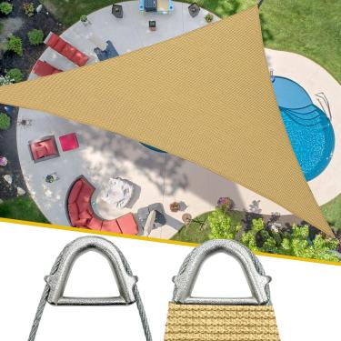 Imagem de Coumavin Cantos E Bordas Reforçados, Toldo Vela Triangular De 20 Pés, Cobertura Comercial Com Borda Curva Bloqueio Uv Para Áreas Externas, Pátio, Quintal, Jardim, Piscina, Deck, Design Resistente, A