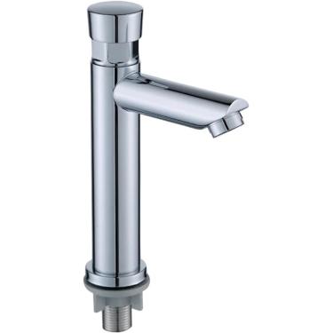 Imagem de Bacia de torneira de fechamento automático Cromo Basia de banheiro para economia de água Botão de água fria