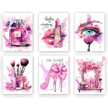 Imagem de ZOQIPQO Decoração De Banheiro Alta Costura, Arte Parede Em Tela Para Sala Maquiagem, Quadros Femininos Da Moda, Pinturas, Aquarela, Perfume, Saltos Altos, Batom, Imagens Beleza, Arte, 6 Peças (8 X 1