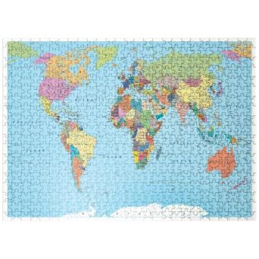 Imagem de MyPuzzle Mapa do mundo colorido – bordas, países, estradas e cidades, puzzle de 500 peças de alta qualidade para adultos