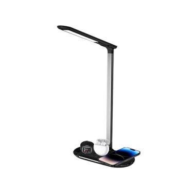 Imagem de Luminária De Mesa Para Leitura | Luminária De Mesa Com Carregador Sem Fios Para Estudo - Luminária De Leitura Regulável E Dobrável Para Cama Escritório Criado Mudo