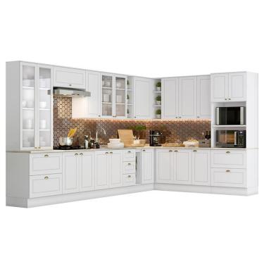 Imagem de Cozinha Completa De Canto Americana 14 Peças Branco Com Cristaleira - Móveis Henn Branco