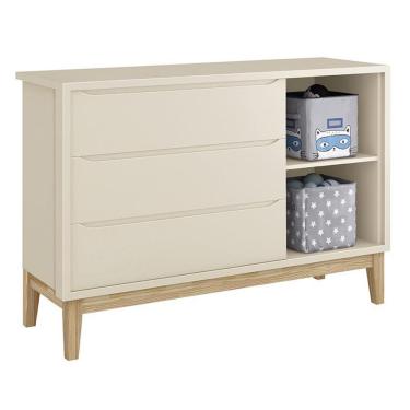 Imagem de Cômoda Infantil Classic 3 Gavetas MDF com Porta e Prateleira Bege Fosco com Puxadores Fixos