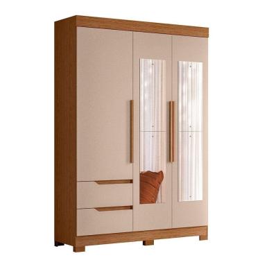 Imagem de Guarda Roupa Vivacce Solteiro 3 Portas Com Espelho Albatroz Jatobá/fendi Metallic