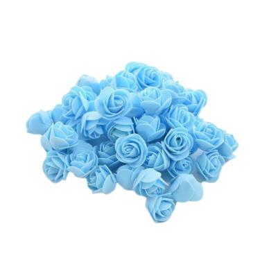 Imagem de XIZHI Mini Rosas Artificiais Falsas, 100 Peças, 3,5 Cm, Cabeça De Rosa Espuma Vermelha Para Artesanato, Acessórios Decoração Festas E Chá Bebê (Azul-Celeste)