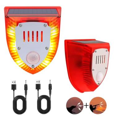 Imagem de QXMH Alarme De Sensor Movimento Solar Para Ambientes Externos - Latido Cachorro E Som Tiro 129 Db, Lâmpada Aviso Estroboscópica Com Usb, Detector Ruído Casa, Vila, Fazenda, Celeiro, Quintal (Pacote
