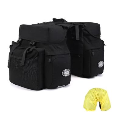 Imagem de Dreamoon Cestos de bicicleta de 50 L, à prova d'água, bolsa de transporte de bicicleta com capa de chuva, bolsa de transporte para banco traseiro de bicicleta com acabamento refletivo, organizador de