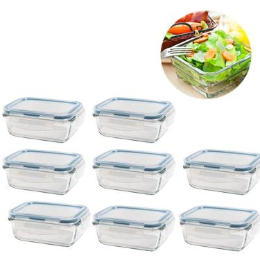 Imagem de Kit 8 Potes de Vidro Hermético Retangular 640ml