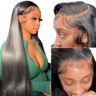 Imagem de Peruca frontal de renda BungiOl Straight Human Hair 13x4 180% de densi