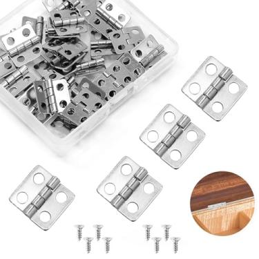 Imagem de LifCratms 30 peças de mini dobradiças, dobradiça branca prateada de 13 x 12 mm, ferragens em miniatura, dobradiças de rotação de 180 graus com parafusos para caixa de madeira, artesanato, caixa de