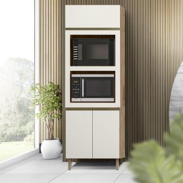Imagem de Armário Para Forno E Micro-ondas Carvalho Rústico Off White Cetim Zander Jm Móveis