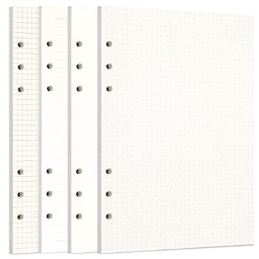Imagem de Zelten 1 pacote com 80 folhas/160 páginas 4 em 1 pautado quadrado pontilhado folhas soltas perfuradas papel refil de papel para fichário pessoal organizador diário caderno recarregável