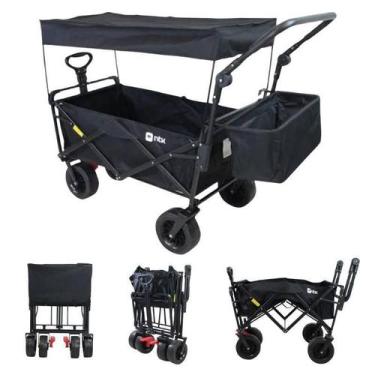 Imagem de Carrinho Preto Dobrável Cobertura Até 80 Kilos Carga Compras - Nautika