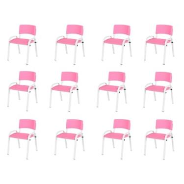 Imagem de Kit 12 Cadeiras Infantil Iso, Escola, Base Branco- Rosa