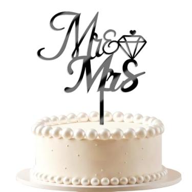 Imagem de VQOUZVSR Mr and Mrs Cake Topper,Mirror black Acrylic Bride and Groom Sign Wedding/Engagement Cake Toppers Decoration