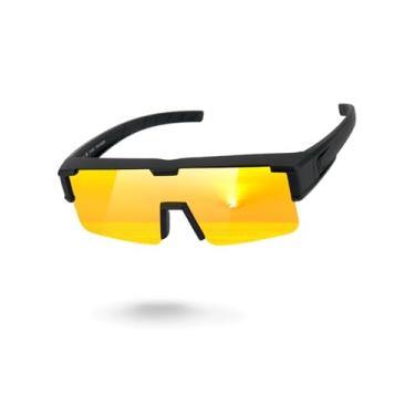 Imagem de Meeloog Óculos de sol com ajuste polarizado para homens e mulheres, proteção UV esportiva para dirigir, ciclismo, pesca, Armação preta P1/Lente espelhada dourada, 139 millimeters