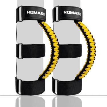 Imagem de Alça de pegada ROMASO para Jeep Wrangler Roll Bar Pega Alça Paracord Preto/Amarelo (pacote com 2)