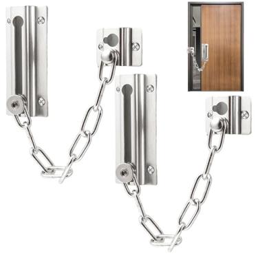 Imagem de 2 peças de corrente de porta de aço inoxidável para porta de segurança externa limitador de portão frontal limitador de trava de segurança para hotel doméstico