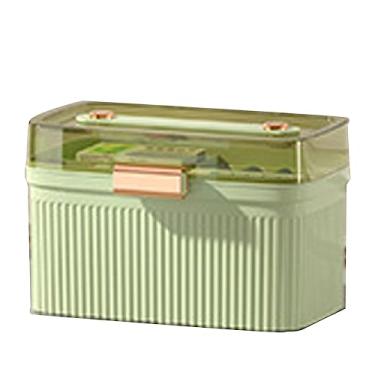 Imagem de Phefop Caixa Portátil Portátil de Dupla Camada de Primeiros Socorros Caixa de Armazenamento Médico de Plástico Transparente Doméstica Com Trava de Segurança para Crianças Adultos Viajam (verde escuro)