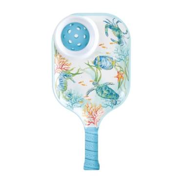 Imagem de UP ware Sea Life Serenata Melamina Chip and Dip Snack Tray, Bandeja em formato de pickleball com tema oceano para batatas fritas, salsa, frutas e aperitivos, 39 x 20 cm