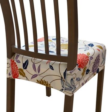 Imagem de FORCHEER Conjunto de 6 capas de assento de cadeira de sala de jantar à prova d'água com elástico floral de 38 a 45 cm de comprimento com parte inferior de amarrar, antiderrapante, lavável, removível