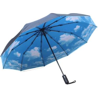Imagem de Guarda-chuva Dupla Camada Widproof Guarda-chuvas Totalmente Automáticos Guarda-chuva Masculino Mulheres Três Dobrável Comercial Grande Durável Quadro Guarda-sol, White, A