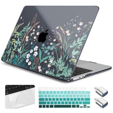 Imagem de Yebiseven Capa para MacBook Air 13,6 polegadas M4/M3/M2 2025 2024 2023 2022 lançado A3240/A3113/A2681, capa rígida para laptop com capa de teclado e protetor de trackpad e 2 adaptadores OTG, flores