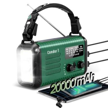 Imagem de Rádio de manivela de emergência de 20000mAh/74000 mWh, rádio solar meteorológico portátil AM FM NOAA, carregador de celular de saída dupla, luz de lanterna, lâmpada de leitura, conector de fone de