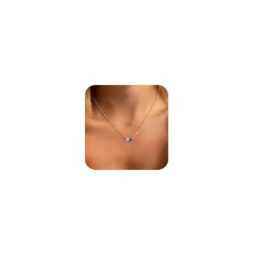 Imagem de Honsny Colar feminino delicado com pedra do mês de nascimento em ouro 14 K, banhado a ouro 14 K, pingente longo, zircônia cúbica, corrente esmeralda, joia personalizada à prova d'água para mulheres