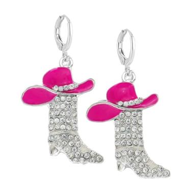 Imagem de Brincos femininos com pingente de strass de cowboy ocidental - design esmaltado de bota e chapéu, joias multicoloridas de rodeio, presente de estilo boêmio para fãs country e ocidentais, 8 Millimeters