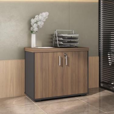 Imagem de Balcão Executivo 2 Portas com Tampo em Tamburato para Escritório - Nogal e Preto Artany