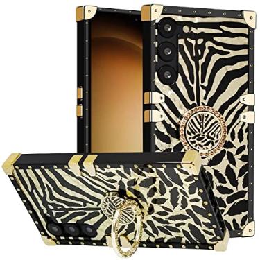 Imagem de DMaos Capa para Samsung Galaxy S25 Plus com anel para mulheres, ouro lindo strass Bling Diamond Kickstand, Premium para S25+ 6,7'' - Zebra