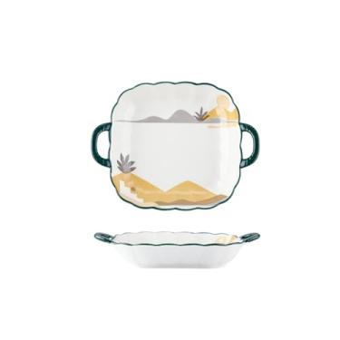 Imagem de Pratos criativos de cerâmica simples e requintados para uso doméstico japonês - prato quadrado de 24 cm com duas orelhas