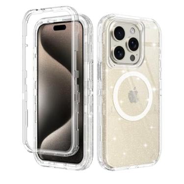 Imagem de I-HONVA Capa transparente para iPhone 15 Pro [não amarela] [compatível com MagSafe] à prova de choque com 3 camadas de proteção total resistente para Apple iPhone 15 Pro de 6,1 polegadas, glitter
