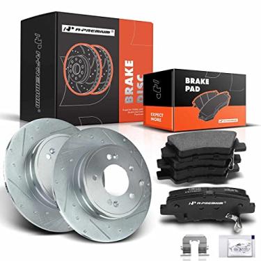 Imagem de A-Premium Kit De Rotores Freio A Disco Traseiros Perfurados E Ranhurados 11,06" (281 Mm) + Pastilhas Cerâmica Compatíveis Com Modelos Hyundai Kia Selecionados - Optima 2011-2015, Azera 2012-2017, So