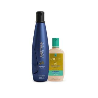 Imagem de Aneethun Kit Linha A Shampoo 300 ML e Creme de Silicone Cachos Ondas e