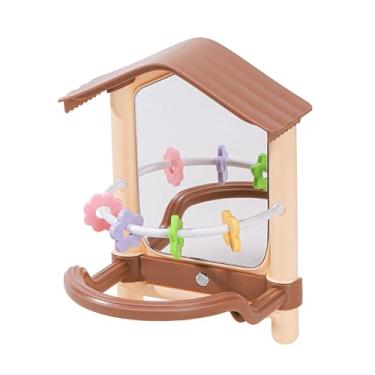 Imagem de predolo Brinquedos para pássaros de estimação com espelho, brinquedo interativo para pássaros, com suporte para poleiro, brinquedo para papagaios, araras, Marrom