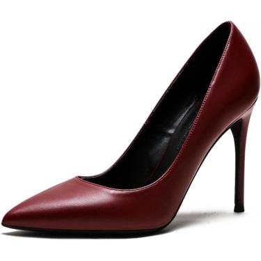 Imagem de Novos Clássicos Sapatos De Casamento Noiva Salto Alto Sexy Dedo Apontado Estiletes Escritório De Couro Genuíno Moda Feminina Bombas Tamanho Grande, 10cm Heel Height, 8.5