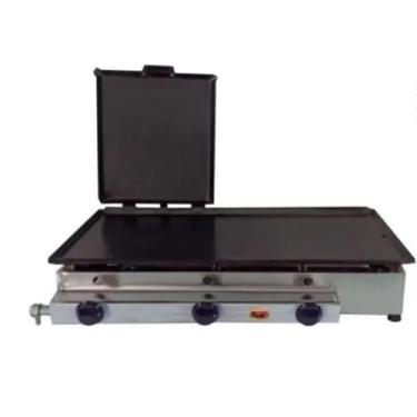 Imagem de Chapa Para Lanches A Gás 74x34cm 3 Queimadores Com Prensa Linha Flash 