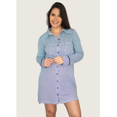 Imagem de Camisola Chemise Manga Longa Algodão  Marinho Listrado - Piante Pijama