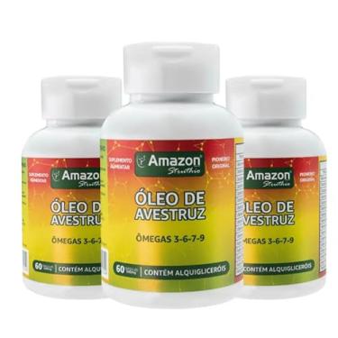 Imagem de Kit 3 Original Oleo De Avestruz 60cap Ômega 3 6 7 9 Vitamina A D E Sabor natural